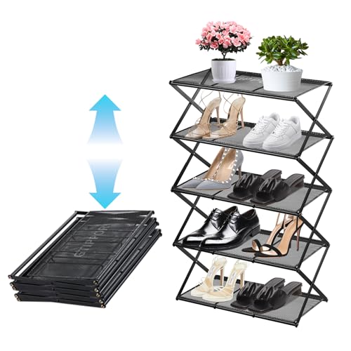 Shoe Rack for Entryway 5 Tier Foldable Metal Shoe Rack Organizer for Closet Front Door Entrance and Small Spaces Space Saving Black - color: X Shape(black), size: 5 Tier