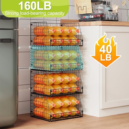 Jakyitvi 4 Pack XXL Stackable Wire Storage Basket, Extra Large Capacity Pantry Organizer and Storage, Muti-Purpose for Vegetable Fruit Basket & Can Organizer & Snack Rack & Metal Pantry Bin - size: 4 Pack