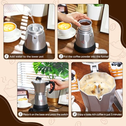 Coffee Pot 6 Cup Electric Espresso Coffee Maker Italian Moka Maker 300ml Portable Aluminum Espresso Machine Cafetera Moka Pot with Detachable Base, Gift for Home Travel (Silver) - color: Silver