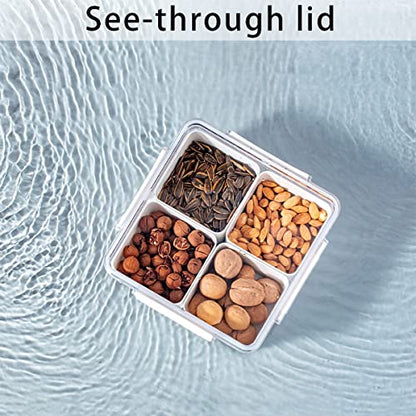 Divided Serving Tray with Lid for Veggie Charcuterie Container Portion Control Salad Keeper with 4 Removable Boxes Stackable Refrigerator Organizer Bins Food Storage Organizer Produce Saver - size: 1 Pack