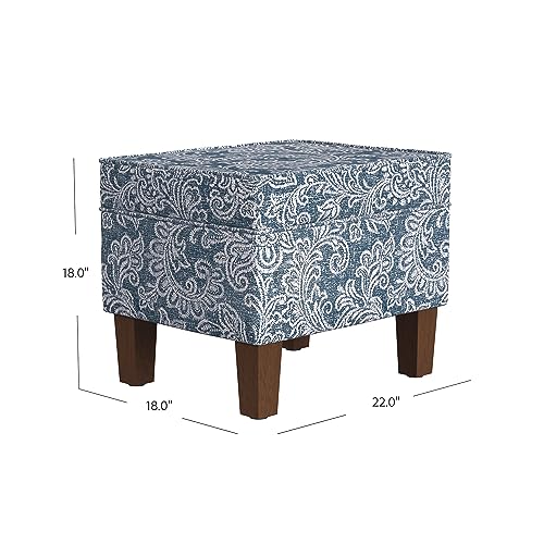 HomePop 22" Modern Rectangular Storage Ottoman - Blue Denim Jacobean Print - color: Blue Denim Jacobean Print