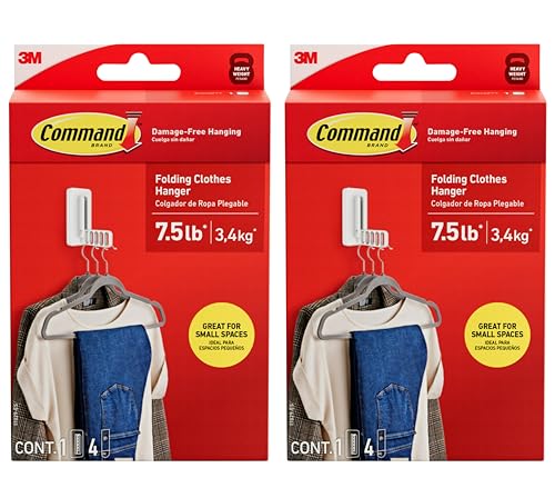 Command Folding Clothes Hanger, Holds up to 5 Hangers 7.5 lb, 1.5lbs per Rung, 1 Hook with 5 Rungs, 4 Strips, Closet Organizer, Home Organization (2 Pack) - size: 2 Pack
