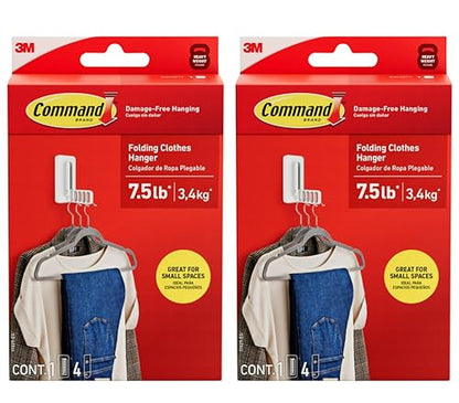 Command Folding Clothes Hanger, Holds up to 5 Hangers 7.5 lb, 1.5lbs per Rung, 1 Hook with 5 Rungs, 4 Strips, Closet Organizer, Home Organization (2 Pack) - size: 2 Pack