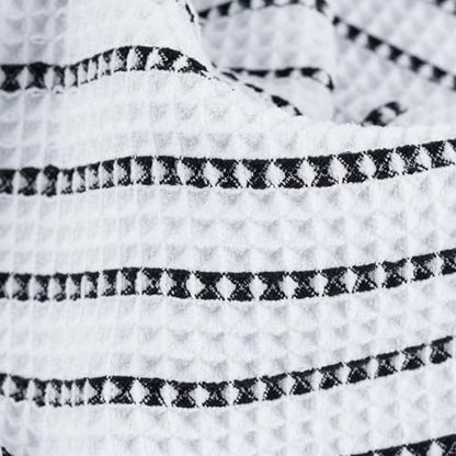 POLYTE 430 GSM Microfiber Quick Dry Lint Free Oversize Bath Towel Set, 6 Piece (Waffle Weave) - color: White/Black