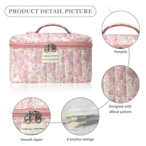Gosect Large Makeup Bag, Cute Cosmetic Bag for Women Girls, Floral Coquette Aesthetic Toiletry Bag, Travel Make Up Organizer Bag (Crushed Flower) - color: 026Crushed Flower
