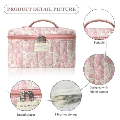 Gosect Large Makeup Bag, Cute Cosmetic Bag for Women Girls, Floral Coquette Aesthetic Toiletry Bag, Travel Make Up Organizer Bag (Crushed Flower) - color: 026Crushed Flower