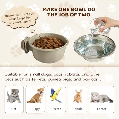 2Pcs Pets Lightweight Stainless Steel Bowl,Removable Stainless Steel Pet Hanging Food Water Feeder Bowl for Puppy Dog Cat Rabbit Ferret Bird Gunea Pigs (Small) - size: Small
