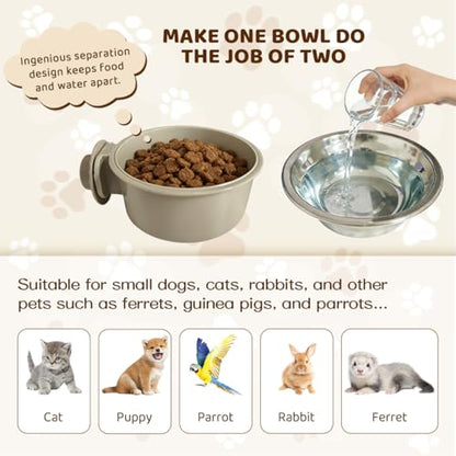 2Pcs Pets Lightweight Stainless Steel Bowl,Removable Stainless Steel Pet Hanging Food Water Feeder Bowl for Puppy Dog Cat Rabbit Ferret Bird Gunea Pigs (Large) - size: Large