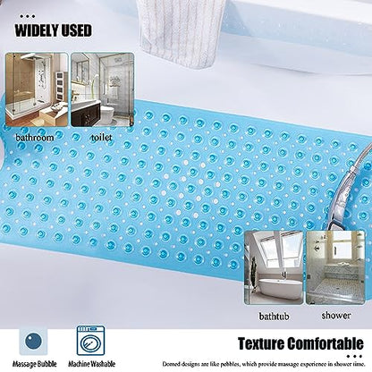Bathtub and Shower Mats, 28 x 15 Inch Non-Slip Bath Mat, Machine Washable Bath Tub Mat with Suction Cups & Drain Holes for Bathroom, Clear Blue - color: Clear Blue, size: 28" x 15" (Rectangular)