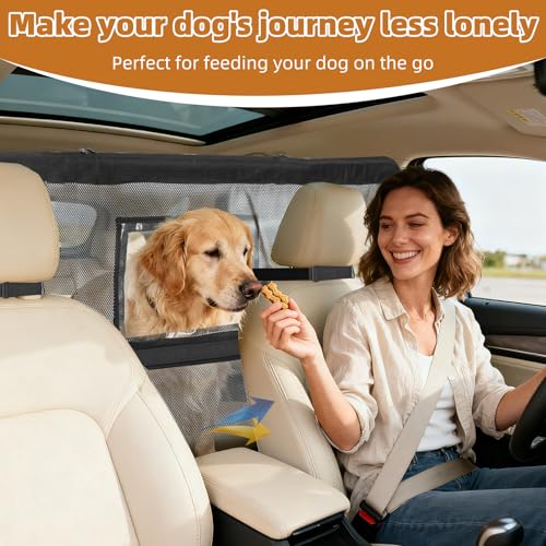 52" Wide Dog Car Barrier with Window & Steel Frame, Universal Fit for Cars, Sedans,SUVs,and Trucks, Car Barrier for Escape-Proof, Vehicle Gate for Dog Travel - size: Medium 52"*33"