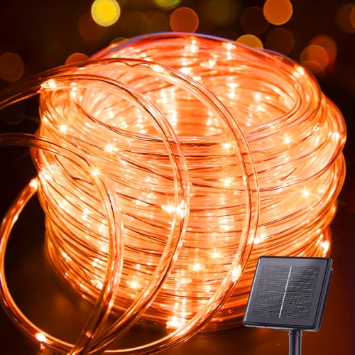 Brightown Solar Rope Lights, 39FT 100LED Outdoor Solar String Lights, IP65 Waterproof Solar Powered Fairy Lights with 8 Lighting Modes for Christmas Party Garden Yard Home Tree Decoration, Orange - color: Orange, size: 100 LED