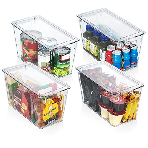 ClearSpace Modern Plastic Storage Bins with Lids Perfect Kitchen Organization or Pantry Fridge Organizer, 8 Pack, Transparent, Rectangular, 12.5" x 6" x 7", 9L Capacity, 8 Compartments - size: 8 Pack