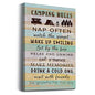 Camping Rules Wood Grain Pattern Wall Art Prints Artwork Decor for Camper Themed Canvas Wall Art Prints, RV Outdoor Living Room Home Decorations,11"x14"