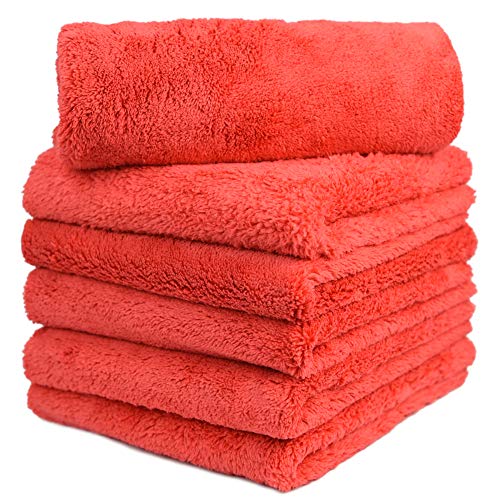 CARCAREZ Microfiber Car Wash Drying Towels Professional Grade Premium Microfiber Towels for Car Wash Drying 450GSM 16 in.x 16 in. Pack of 6 (6 Pack, Red) - color: Red