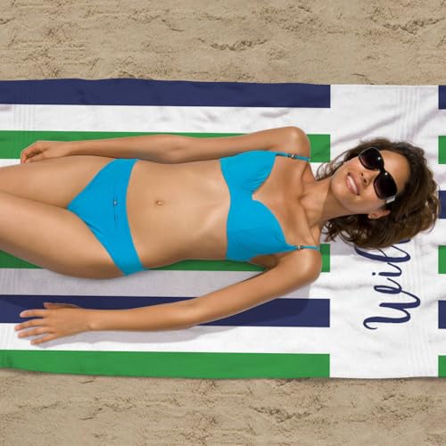 MeMoShe Personalized Beach Towel with Name Custom Microfiber Kids Beach Towels Sand Free Quick Dry Pool Towel Blanket Stripes Print Beach Towels for Adults 30x60 Inch - color: Multi-color 21