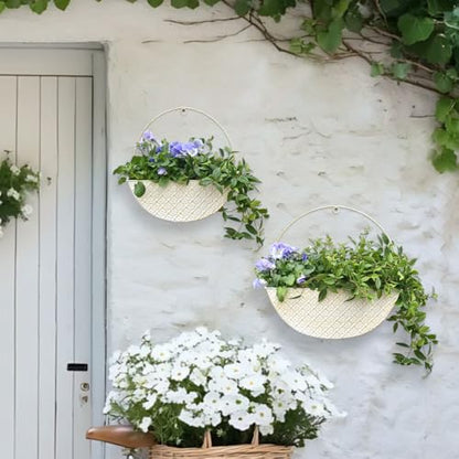 2-Piece Metal Planter Wall Hanging Baskets Decor Half-Moon Wall Mount Planter Set for Shabby Chic Farmhouse Outdoor Indoor Wall Decor