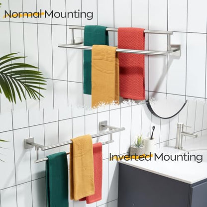 KOKOSIRI Bath Towel Holders Brushed Nickel Bathroom Rack 24-Inch Double Towel Bars Rails for Garage Kitchen Stainless Steel B5009BR-L24 - color: Brushed Nickel, size: 24-Inch