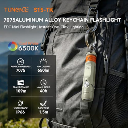 S15-TK Rechargeable Keychain Flashlight EDC, 650 Lumens Mini LED Light with Clip & Quick-Release Tail, Small Pocket Light for Emergency Repair and Daily Use - color: S15-TK Khaki