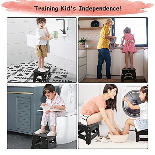 Kids Folding Step Stool for Toddlers – Safety Lock to Stable (1 Black) - color: Only Black