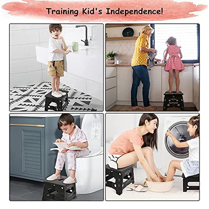 Kids Folding Step Stool for Toddlers – Safety Lock to Stable (1 Black) - color: Only Black
