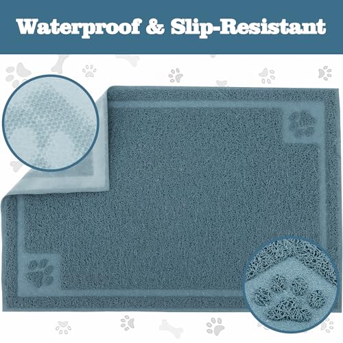 Darkyazi Pet Feeding Mat Large for Dogs and Cats,24"×16" Flexible and Easy to Clean Feeding Mat,Best for Non Slip Waterproof Feeding Mat. (Silver Blue) - color: Silver Blue