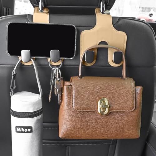 JEYODA Car Hooks for Purses and Bags, Flexible PU Vehicle Storage Hanger, Car Seat Back Organizer, Universal Hidden Multifunctional Headrest Hooks, Home (Style 2-Beige) - color: style 2-beige