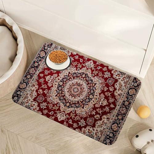 Vintage Carpet Boho Pet Feeding Mat,Absorbent Quick-Dry Cat Dog Food and Water Bowl Mats,Non-Slip Rubber Backing Mat,Cat Dog Accessories Supplies 12"x20" - color: Vintage Carpet Boho, size: 12"×20"