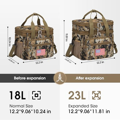 Maelstrom Lunch Box, 23L Insulated Lunch Bag, Expandable Double Deck Cooler Bag, Lightweight Leakproof Tote Bag With Side Tissue Pocket, Suit For Men and Women (I Camouflage with DIY Hook-and-Loop) - color: I Camouflage with DIY Hook-and-Loop