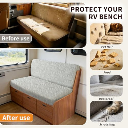 RV Dinette Cushion Covers, 2PCS Leaf RV Couch Cover, Camper Cushion Covers, Camper-rv Sofa Cover for Couch, Bench Seat & Dinette Booth Cushions(Light Grey,[39.4" to 49.2"]×[19.7" to 25.6"]) - color: Leaf/Light Grey/2pcs