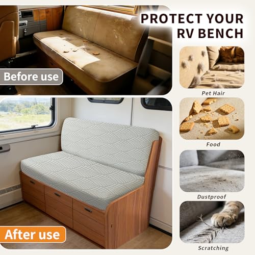 RV Dinette Cushion Covers, 4PCS Leaf RV Couch Cover, Camper Cushion Covers, Camper-rv Sofa Cover for Couch, Bench Seat & Dinette Booth Cushions(Light Grey,[39.4" to 49.2"]×[19.7" to 25.6"]) - color: Leaf/Light Grey/4pcs