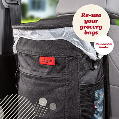Lusso Gear Spill-Proof Car Trash Can - Leakproof Liner & Flip-Top Lid Auto Trash Can - Hangs in Trucks & SUVs as Trunk Organizer - 2.5-Gal Mesh Pockets for Camper Accessories - 2.5 Gal, Gray, Round - color: 1-Pack Gray, style: 2.5 Gal