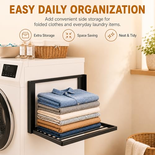 Magnetic Shelves for Washing Machine, No-Drill Magnetic Laundry Organizer Shelf for Washer Dryer and Small Spaces, Foldable Space-Saving Side Storage Rack for Laundry, Bathroom, Kitchen & RV