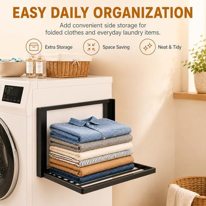 Magnetic Shelves for Washing Machine, No-Drill Magnetic Laundry Organizer Shelf for Washer Dryer and Small Spaces, Foldable Space-Saving Side Storage Rack for Laundry, Bathroom, Kitchen & RV