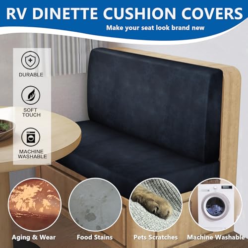 ANARACHON Leather Look RV Dinette Cushion Covers, Stretchable Camper Couch Cushion Covers Washable RV Bench Seat Cover for Travel Trailer Couch (1 Backrest Cover & 1 Bench Cover, 02 Navy) - color: 02 Navy, size: 1 Set