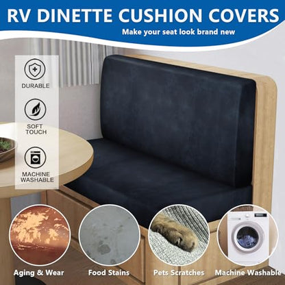 ANARACHON Leather Look RV Dinette Cushion Covers, Stretchable Camper Couch Cushion Covers Washable RV Bench Seat Cover for Travel Trailer Couch (2 Backrest Cover & 2 Bench Cover, 02 Navy) - color: 02 Navy, size: 2 Sets