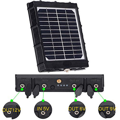 Trail Camera Solar Panel,WILDGAMEPLUS 14W 8000mAh 12V/1.2A 9V/1.6A 6V/2.4A IP66 Waterproof Rechargeable Charger with Cables for Outdoor Trail Game Camera and 12V LED Light WG-8000
