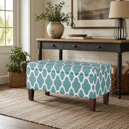 HomePop 36" Storage Ottoman Bench with Hinged Lid - Teal Geometric - color: Teal Geometric