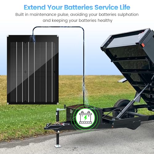 Solar Battery Charger Maintainer, Zuomeng 15W Solar Panel Kit for Dump Trailer Built-in Maintenance Pulse & Intelligent MPPT Charge Controller, Waterproof, Suitable for 12V Lead-Acid Battery