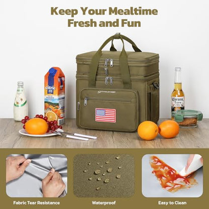 Maelstrom Lunch Box, 23L Insulated Lunch Bag, Expandable Double Deck Cooler Bag, Lightweight Leakproof Tote Bag With Side Tissue Pocket, Suit For Men and Women (H Khaki with DIY Hook-and-Loop) - color: H Khaki with DIY Hook-and-Loop