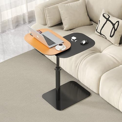 C Shaped Side Table,Adjustable Height C Shaped End Table,360°Swivel Couch Tables that Slide Under,Double Tabletop Under Couch Table for Living Room,Bedroom,Small Spaces