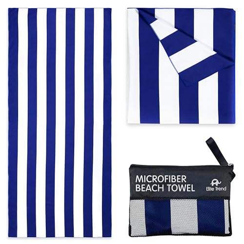 Elite Trend Microfiber Beach Towel for Adults with Bag - Extra Large 78x35 inch Lightweight Sand Free Quick Dry Towel for Travel, Swimming, Yoga, Camping (Cabana Navy) - color: Cabana Navy, style: Extra Large 78x35"