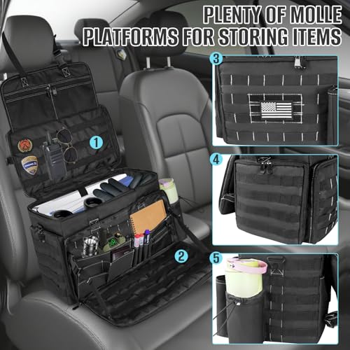 LIWSHWZ Patrol Bag Law Enforcement,Police Gear Bag for Car Front Seat Organizer with 15.6” Laptop Layer and Cup Holders,Multiple Compartments Police Duty Bags Fit Vehicle Passenger Seat - size: 17.32" L x 9.05" W x 11.4" H