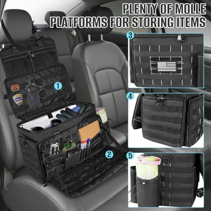 LIWSHWZ Patrol Bag Law Enforcement,Police Gear Bag for Car Front Seat Organizer with 15.6” Laptop Layer and Cup Holders,Multiple Compartments Police Duty Bags Fit Vehicle Passenger Seat - size: 17.32" L x 9.05" W x 11.4" H