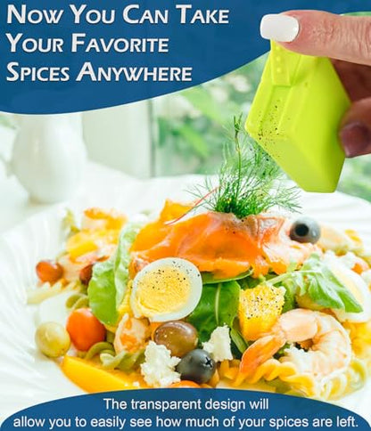Home-X Mini Salt and Pepper Shakers - Dishwasher Safe, Plastic Salt and Pepper Shakers with Lids - Small Salt and Pepper Shakers for Camping, Travel, Lunchbox - Set of 2 Travel Salt Shaker - Green