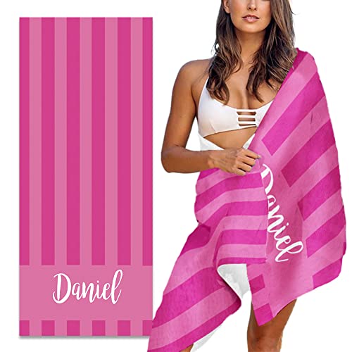 MeMoShe Personalized Beach Towel for Kids Custom Microfiber Beach Towels with Name Sand Free Pool Towel Quick Dry Stripes Print Beach Towels for Adults 30x60 Inch - color: Multi-color 9