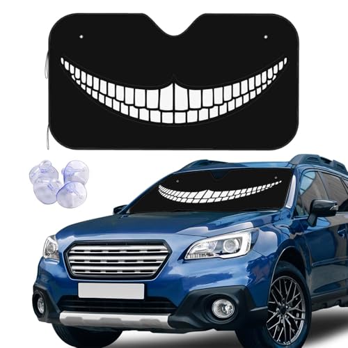 Black Cheshire Cat Grin Windshield Sun Shade Car Front Window Shades for Car Accessories Sun Heat UV Rays Visor for Universal Cars SUV Truck 51 x 27.5 Inch - color: Black Cheshire Cat Grin