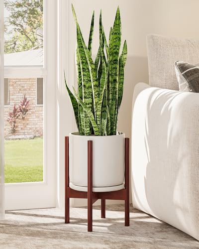 GENTINGBRO Adjustable Plant Stand Indoor, Bamboo Plant Stand Fits 8 9 10 11 12 Inches, Small Corner Planter Holder for Indoor Plants, Single Floor Plant Stands for Living Room Balcony, Reddish Brown - color: Reddish Brown, size: 14.5 inches (Single)