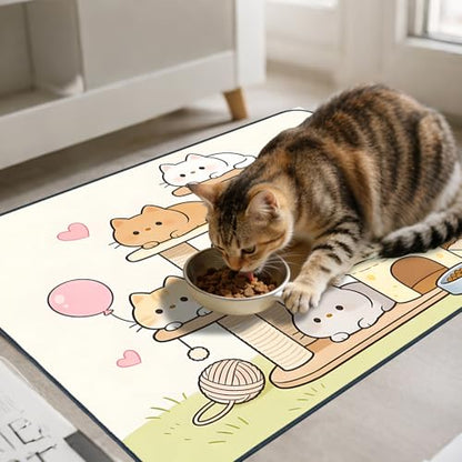 Nuxovilar Pet Food Mat Dog Supplies Whimsical Cat-Themed Polyester (23.62×17.71 inches) Bowl Water Spill Pad Feeding Gear for Home, Pet Tree Area, Feeding Spot - color: Mi07693