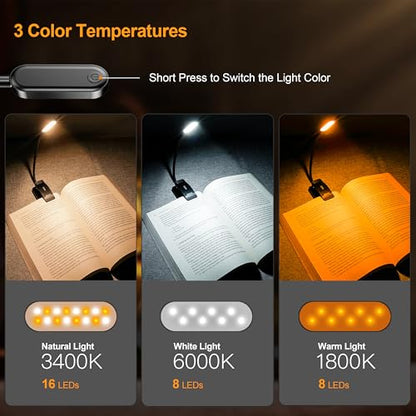 Gritin 16 LED Rechargeable Book Light for Reading in Bed- Eye Caring 3 Color Temperatures, Stepless Dimming Brightness, 80 Hrs Runtime, Lightweight Flexible Clip on Light for Book Lovers | Eye Caring 3 Color Temperatures,Stepless Dimming Brightness,80 Hrs