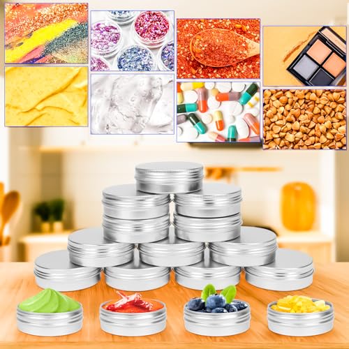 16Pack 2oz Tin Jars, 60ml Metal Tin cans, 2Ounce Aluminum tin can jar Containers with Screw Lid for Lotion Bars, Spices, Salve, Balms, Beard Balm, Toiletries, Creams, Samples, Makeup Cosmetic - color: Silver